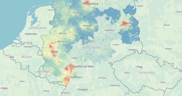 Bodenrichtwertkarte Deutschland mit farbigen Bodenrichtwertzonen